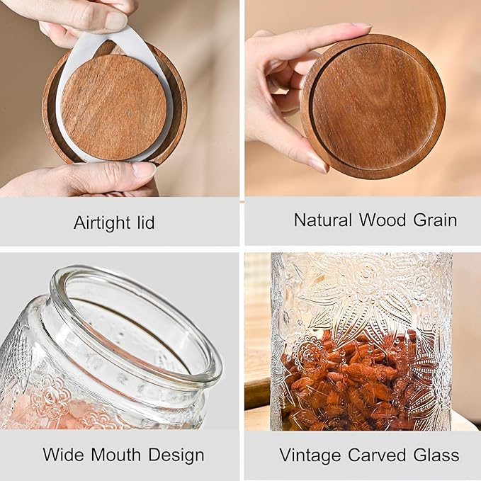 3-Pack 24oz Glass Jar With Airtight Lid,Kitchen Canisters For Countertop,Coffee Sugar Container Set,Pantry Glass Storage Containers For Flour,Candy,Loose Tea,Snack, mason jars