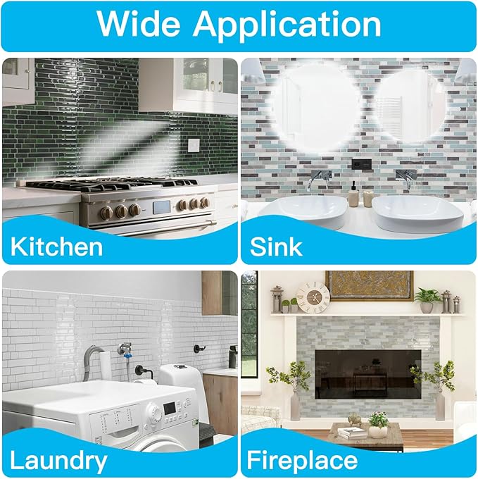 Art3d 10-Sheet Heavy-Duty Peel and Stick Backsplash, Waterproof Wall Tiles Stick on Kitchen Backsplash Living Space, White with Gray Grout