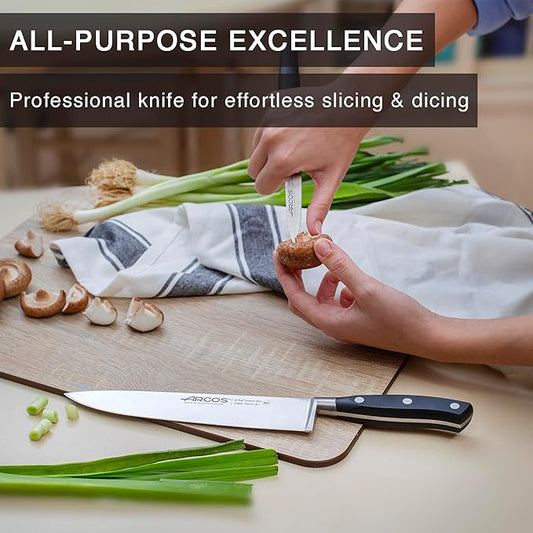 Arcos 2-Piece Precision Knife Set - Ultra-Sharp 8-Inch Chef's Knife & 3-Inch Paring Knife, Spanish Engineered with Over 290 Years of Expertise, Ergonomic Black POM Handle, 10-Year Warranty