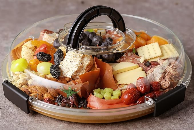 Round Charcuterie Board with Clear Lid, Travel Picnic Portable Cheese Board Charcuterie Boxes, Meat Fruit Serving Tray Platter, House Warming Gifts New Home, Gifts for Women