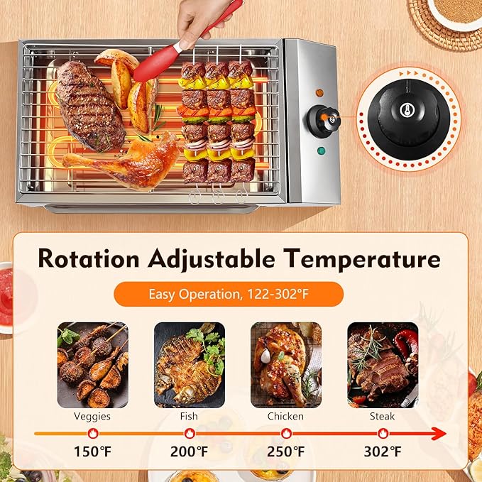 Smokeless Electric Indoor Grill, 1800W Countertop Electric BBQ Grill with Adjustable Temperature 122°F-302°F, Commercial Stainless Steel Barbecue Griddle for Restaurant, Camping, or Party Use