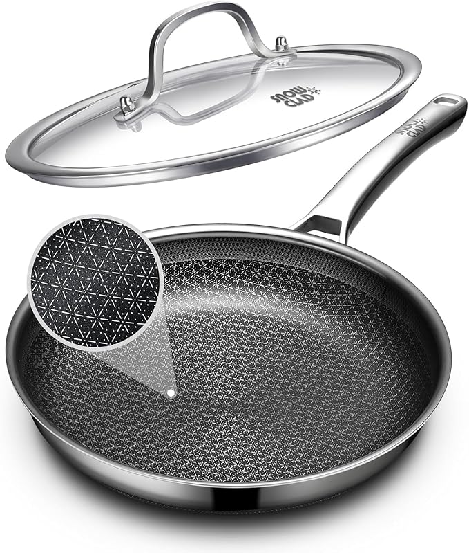 OATOFP Non Stick Frying Pans 12 inch, Hybrid Frying Skillets Nonstick with Lid,non stick Stainless Steel Pans, Dishwasher and Oven-Safe Chef Pan, Induction Compatible Cooking Pan, PFOA Free Cookware