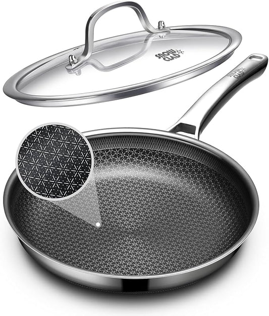 OATOFP Non Stick Frying Pans 12 inch, Hybrid Frying Skillets Nonstick with Lid,non stick Stainless Steel Pans, Dishwasher and Oven-Safe Chef Pan, Induction Compatible Cooking Pan, PFOA Free Cookware