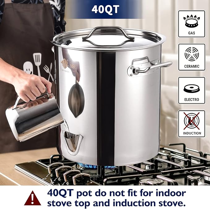 ARC 40QT Stainless Steel Tamale Steamer Pot with Easy-fill Water Spout, Seafood Crab Steamer with Divider and Rack, 10 Gallon