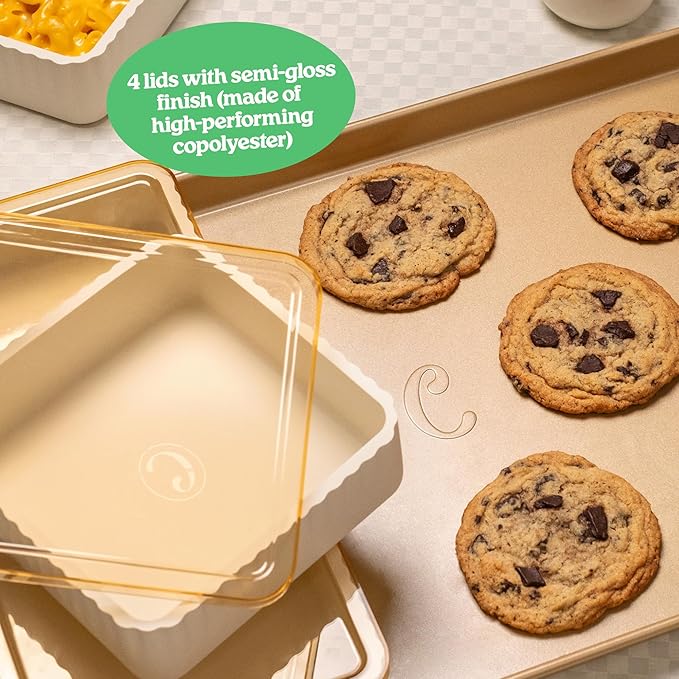 Cravings by Chrissy Teigen 9-Piece Baking Set, Non-Stick Bakeware Set with 2 Large & 2 Small Silicone Trays with 4 Lids & 1 Baking Sheet Tray, Oven-Safe Up To 450°F, CT-BBS9