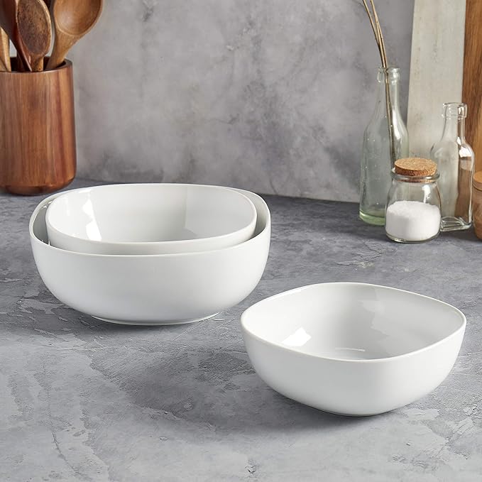 Denmark White Porcelain Chip Resistant Scratch Resistant Commercial Grade Serveware, 3 Piece Serving Bowl Set