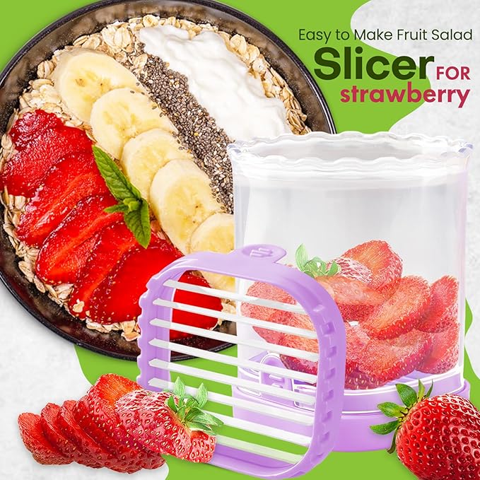 Creative Strawberry & Fruit Slicer - Detachable Cutter with Push Plate (Purple)