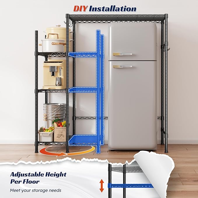 REIBII Mini Fridge Stand Small Refrigerator Storage Shelves,4 Tier Space-Saving Coffee Bar Cabinet, Adjustable Utility Microwave Stand Storage,Shelf for Dorm Kitchen Living Room,38.1Wx18.11Dx52.36H