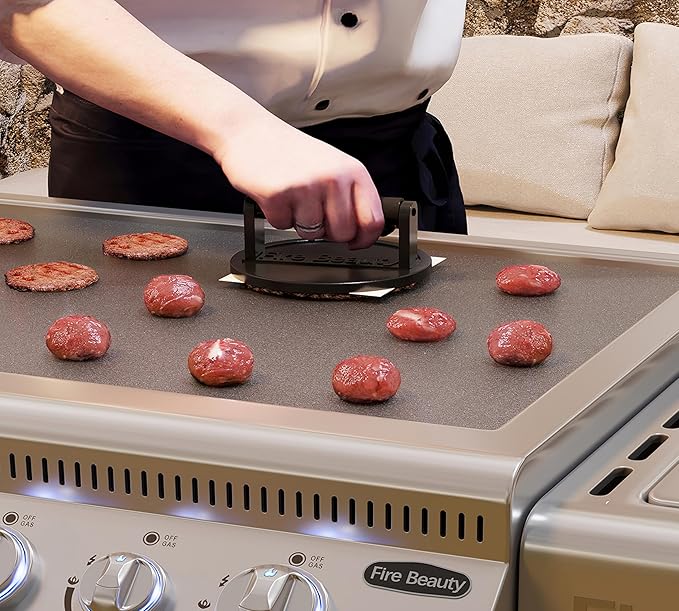 Fire Beauty Burger Press,Cast Iron 6.5" Grill Press with Wood Handle,Food-Grade Smash Burger Press for Seared Bacon,Steak&Burger,Pre-Seasoned