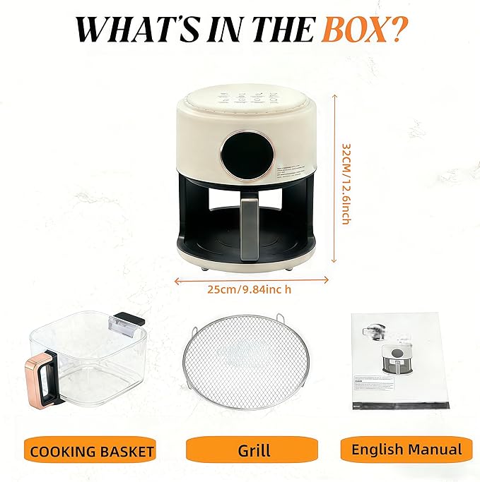 Glass Air Fryer - 4.5 Qt Transparent Viewing Pot with 8-in-1 Preset Cook Modes, 1200W Power & Precise Temp Control, Countertop Convection Oven for Healthy, Oil-Free Cooking (White)