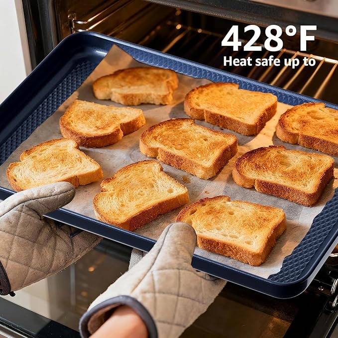Slow Slog 3Pcs Nonstick Baking Sheet, Baking Sheet Pan Set, Jelly Roll Pans, Cookies Sheet for Baking, Cookie Sheet Pan with Diamond Texture, Blue