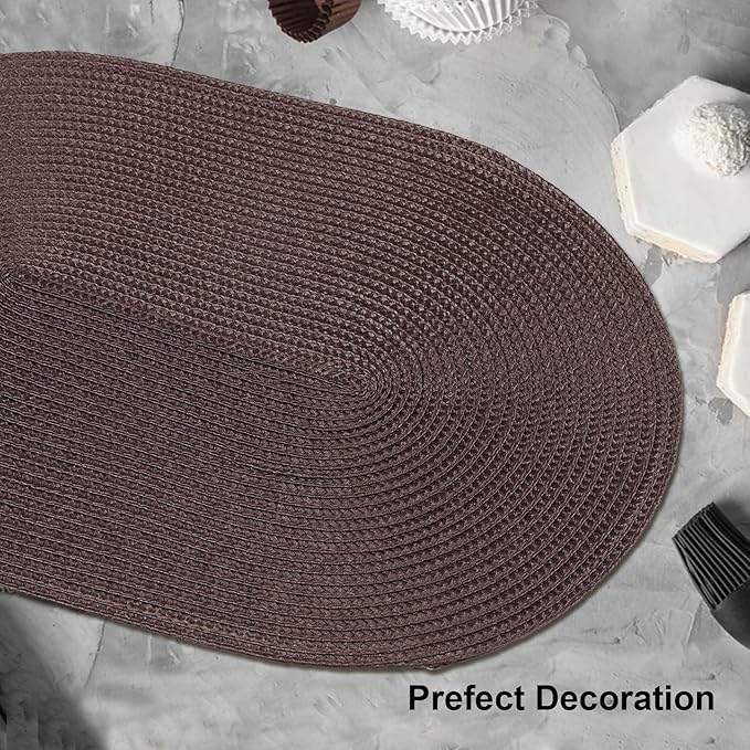 AHHFSMEI Placemats Set of 8 for Dining Table Washable Woven Non-Slip 18x12 inches Placemat Heat-Resistant Durable Table Mats for Dining Table Easy to Clean (Oval Brown, 8)
