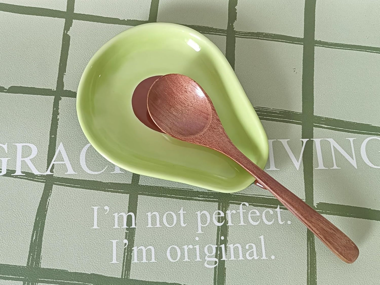 Ceramic Spoon Rest for Stove Top & Kitchen Counter Spoon Holder for Stove & Cooking Spoon Holder for Ladle Cute Coffee Spoon Rest Utensil Rest Spatula Rest, Green Avocado Kitchen Decor & Accessories