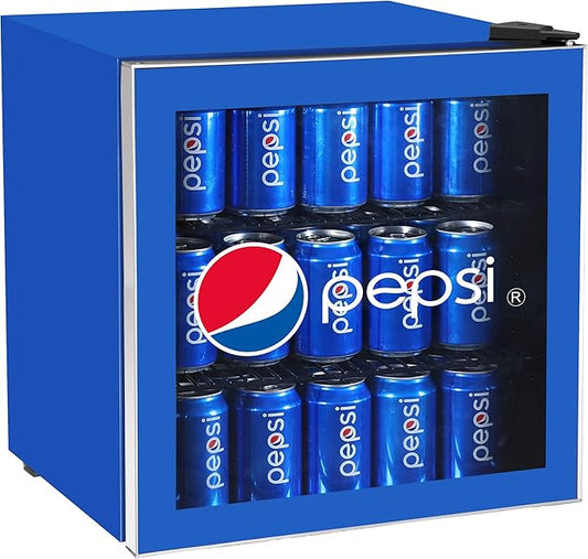 CURTIS MIS165PEP Pepsi Mini Beverage Cooler - 70 Can or 17 Bottles Drinks Fridge with Glass Door for Soda + Adjustable Thermostat, Perfect for Home, Office, or Dorm, 1.8 cu ft
