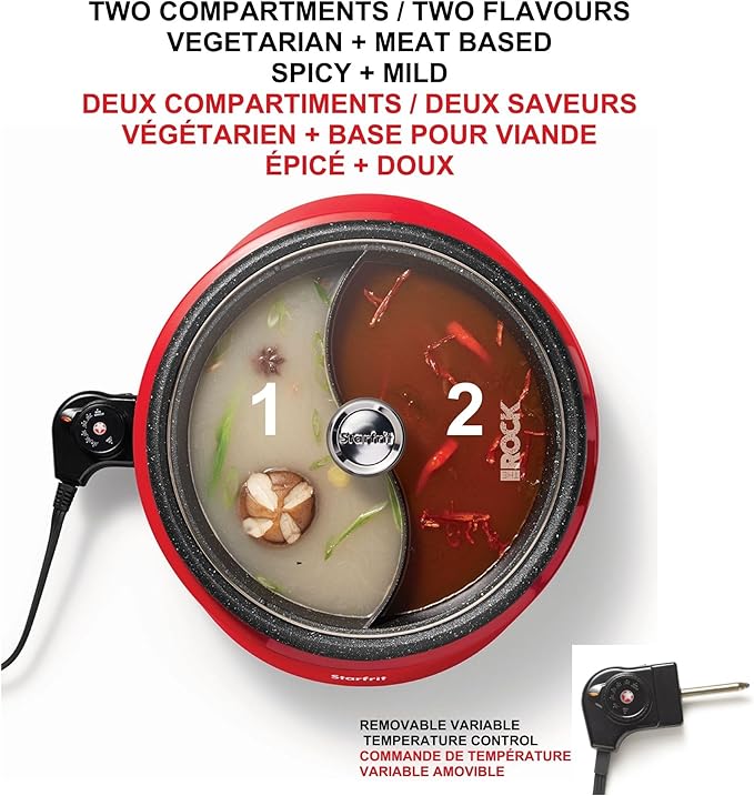 Starfrit The Rock Dual-Sided Electric Hot Pot - 3L - Rock.Tec Non-Stick - Variable Temperature Control - 1200W