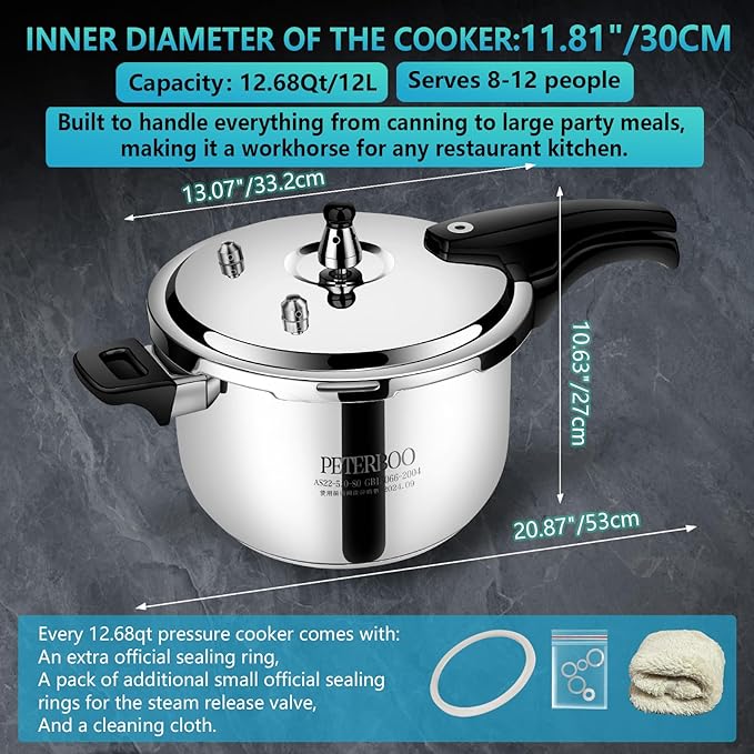 Premium Stainless Steel Pressure cooker 12 quart | 8 Safety Features & Quick cooking | stovetop pressure cookers;instant pot pressure cooker;olla de presion pressure cooker 12+ quart large