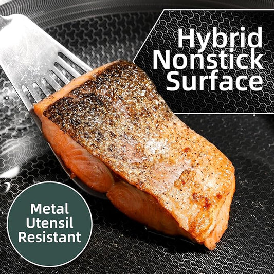 DELUXE Hybrid Ceramic Nonstick 3.7 Qt Deep Sauté Pan with Lid, Stainless Steel Skillet with Stay-Cool Handles, Dishwasher and Oven-Safe, PFOA Free Deep Frying Pan, Compatible with All Cooktops