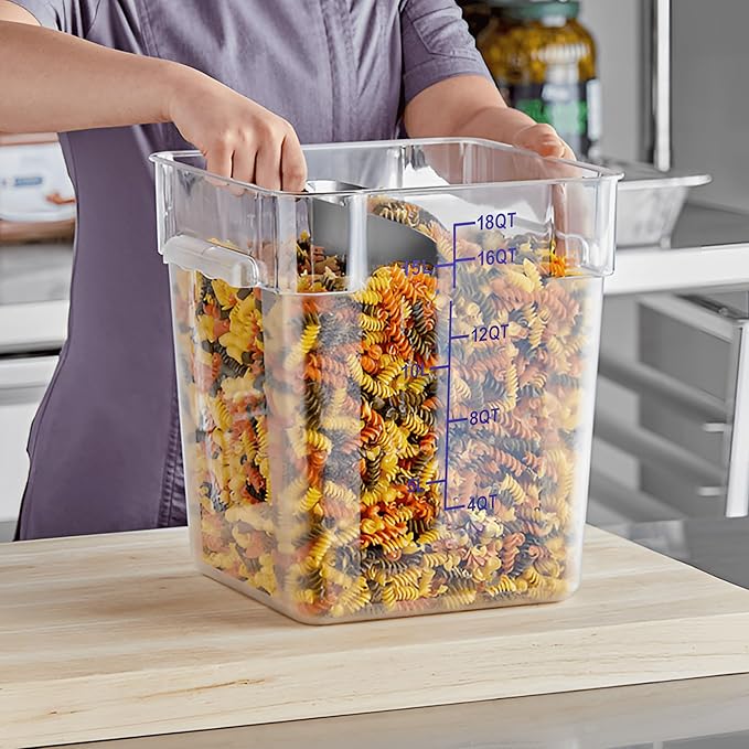 STEELUS 4 Pack Food Storage Containers, 18 Quart with Lids, Square Commercial Containers with Scale, Clear NSF Food Organizing, Polycarbonate