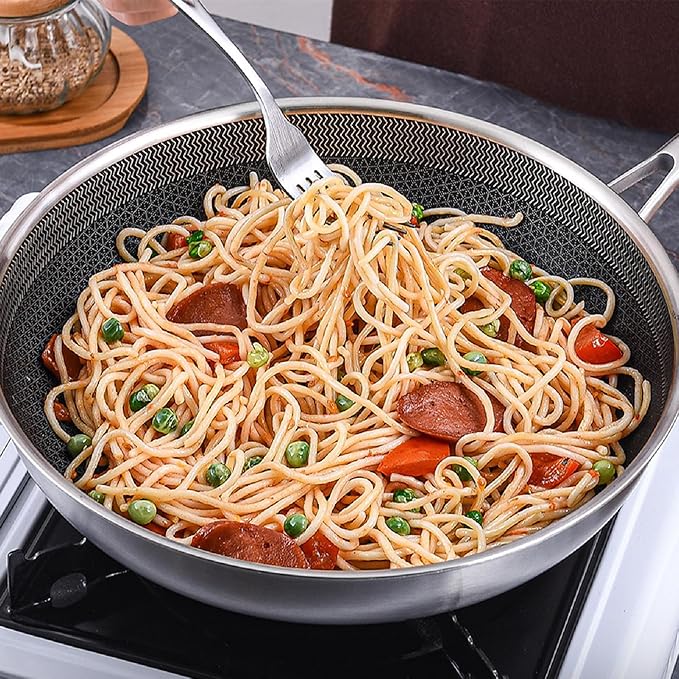 LOLYKITCH 10 In Hybrid Nonstick Stainless Steel Sauté Pan with Lid,Deep Frying Pan,Skillet,Induction Pan,Heavy Duty and Oven Safe,Detachable Handle.