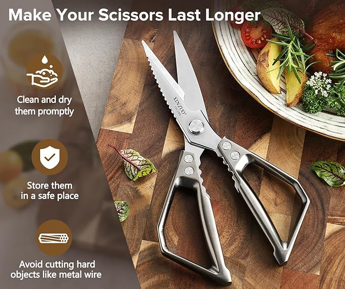 XINZUO Sandvik 14C28N Stainless Steel Multi-Purpose Kitchen Shear,Heavy Duty Kitchen Food Scissors For (Meat/Herbs/Poultry),With Silver Aluminum Alloy Handle