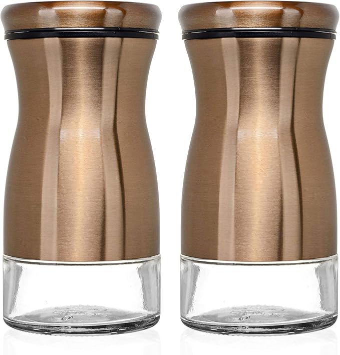 Salt and Pepper Shakers Set with Adjustable Pour Holes by CHEFVANTAGE - Bronze
