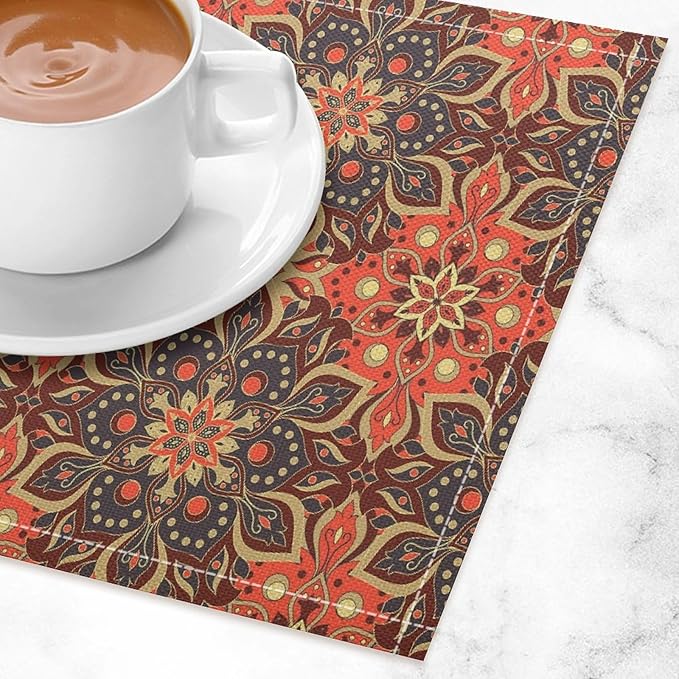 Mandala Placemats Set of 4 Vintage Bohemia Ethnic Floral Art Printed Dining Table Mats for Restaurant Home Kitchen Holiday Picnic Party Decor 12x18in