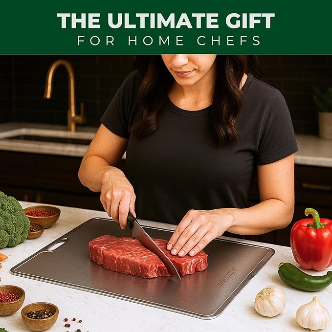 Real Titanium Cutting Board for Kitchen, Pure Titanium Large 15x11 Metal Cutting Boards for Meat and Vegetables, Food Safe, Dishwasher Safe