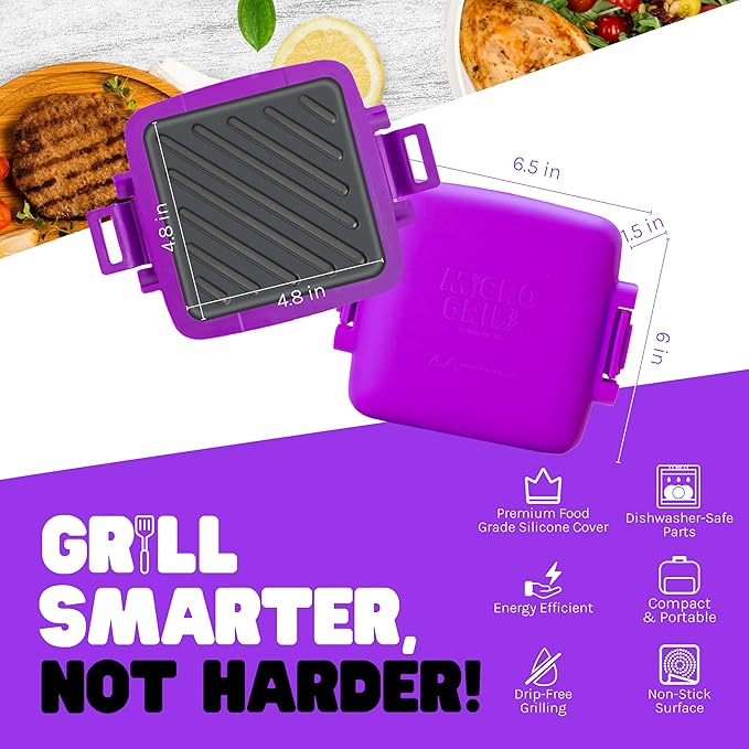 Toastie Maker, Microwave Grill, Sandwich Toaster, 3 Minute Grilled Cheese, Crispy, Panini Press, Dishwasher Safe, Office, Home, Travel & School Dorms (Purple)