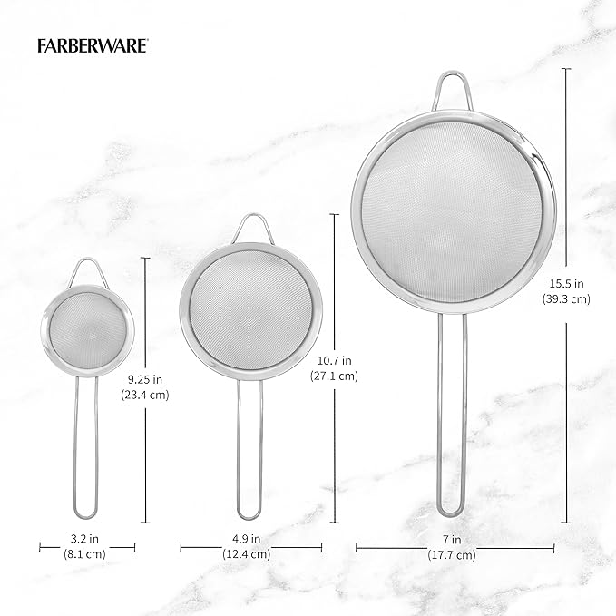 Farberware Professional Set of 3 Strainers, Incudes Small, Medium, and Large Sized Strainers