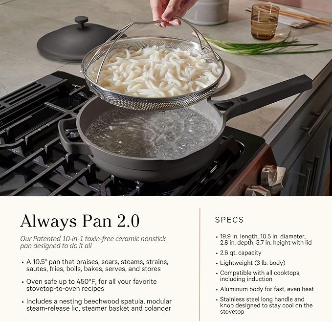 Our Place Cookware Duo | 7-Piece Ceramic Cookware Set with 10.5" Always Pan 2.0, 5.5 Qt Perfect Pot & Strainer Basket | Induction & Oven Safe up to 450°F | Nonstick, Non-Toxic Cookware | Sage