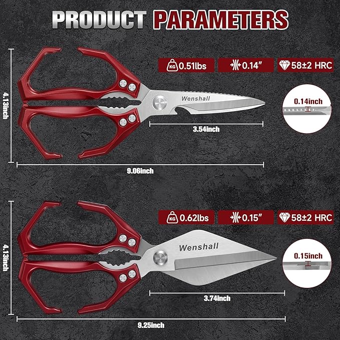 Kitchen Scissors, Heavy Duty Kitchen Shears for Cutting Chicken, Poultry, Game, Meat - Chopping Vegetable, Dishwasher Safe,Christmas Gifts for Men Women(Red)
