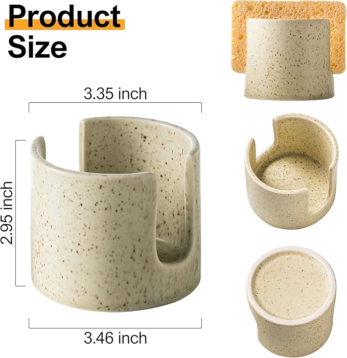 Sponge Holder for Kitchen Sink, Ceramic Dish Sponge Holder Compact Scrubby Daddy Kitchen Organizer Dish Rcak for Sponges, Scrubbers, Yellow