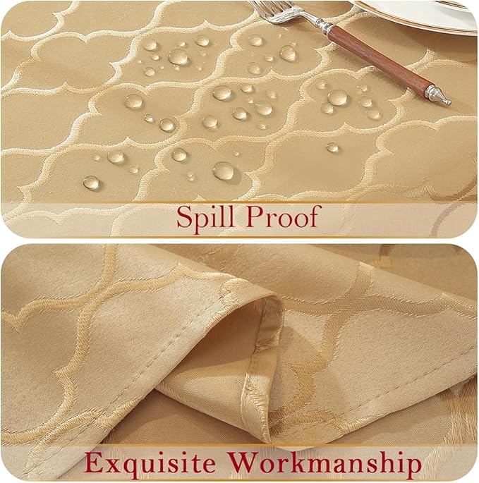 Larponder Tablecloth Rectangle, Jacquard Polyester Table Cloth, Washable & Spill Proof Table Cover for Spring Kitchen Dining Party Picnic (Rectangle, 60" x 120", Gold)