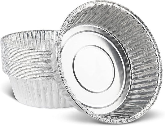 PLASTICPRO 10'' Inch Round Tin Foil Pans Disposable Aluminum, Extra Deep Freezer & Oven Safe - For Baking, Cooking, Storage, Roasting, & Reheating, Pack of 20