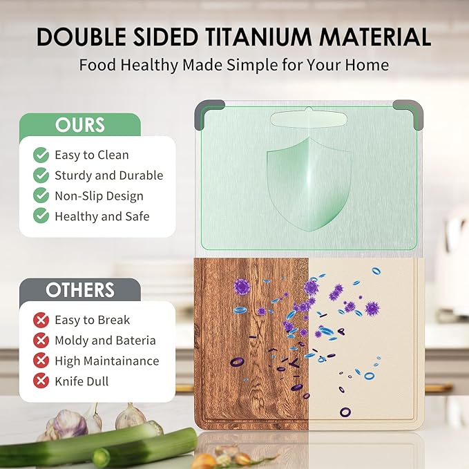 2 Pack Premium Pure Cut Titanium Cutting Board – Dual‑Sided, Non‑Toxic, Non‑Slip & Dishwasher Safe – Ideal Titanium Cutting Boards for Kitchen Medium and Small