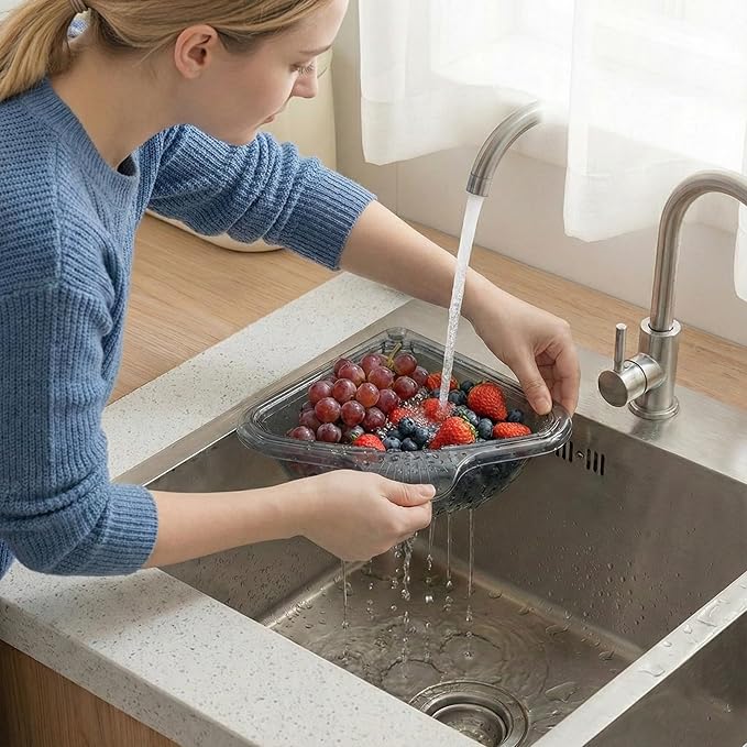 Triangular Draining Basket for Sink, Magnetic Corner Sink Strainer Basket, Touch-Free Food Catcher For Kitchen Sink (Gray)