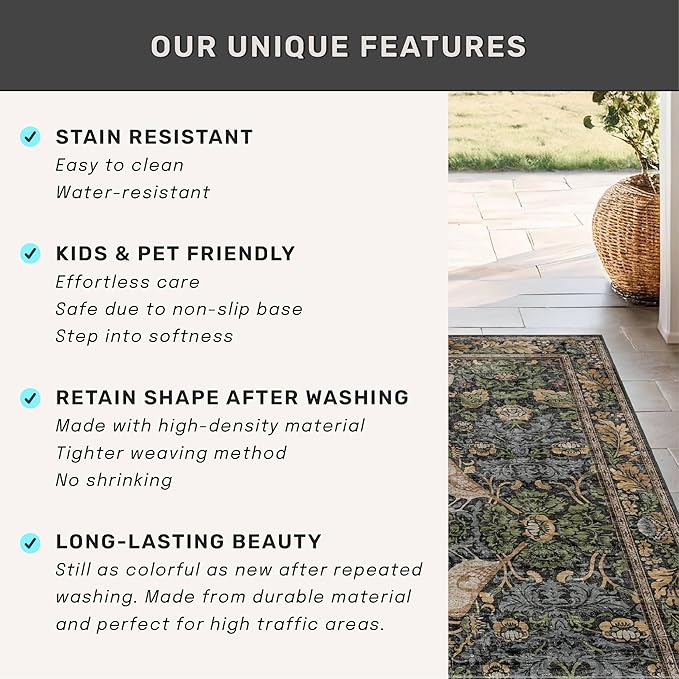 Large Entryway Rugs Indoor - 3x4 Washable Rugs for Kitchen Bedroom Beside Bed Door Mat Indoor Entrance with Moody Woodland Flowers, Non Slip Stain Resistant Low Pile