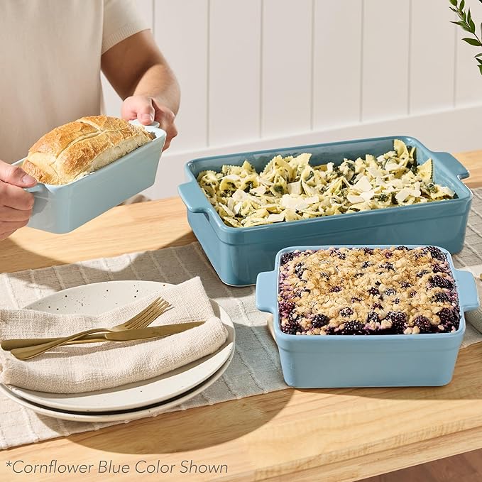 Best Choice Products 3-Piece Ceramic Bakeware Set, Stoneware Baking Dishes, Porcelain Casserole Bakeware Dishes, Serving Dishes - 9x12 Casserole, Loaf Pan, 8x8 Baking Dish - Black Licorice
