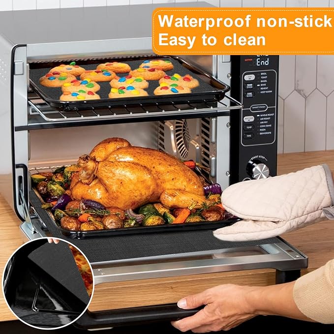 GWYSY 4-Pack Fiberglass Air Fryer Mats 11.81"x12.4" For Ninja SP101/SP201/SP301/DCT401/DCT402 Compatible Oven Liners for Bottom of OvenReusable & Heavy-Duty for Even Cooking