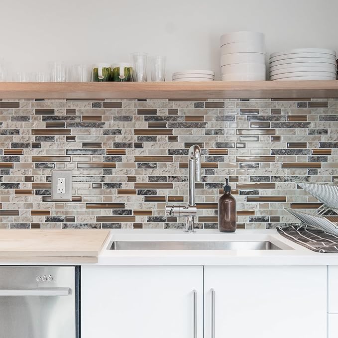 Art3d 10-Sheet Heavy-Duty Peel and Stick Backsplash, Waterproof Wall Tiles Stick on Kitchen Backsplash Living Space, Sandstone