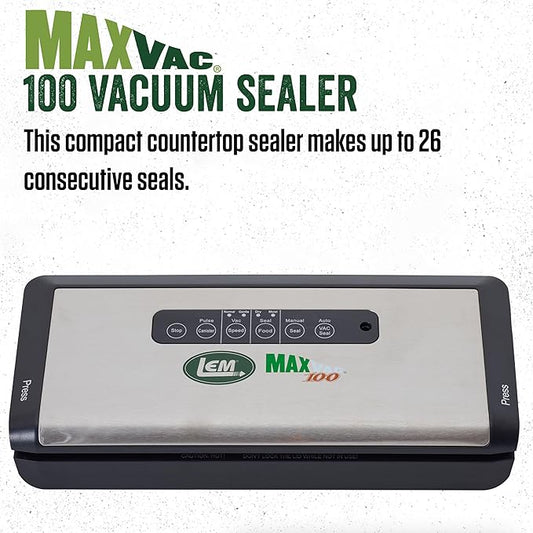 LEM Products MaxVac 100 Plastic Vacuum Sealer with 12 Inch Seal Bar, Silver and Black