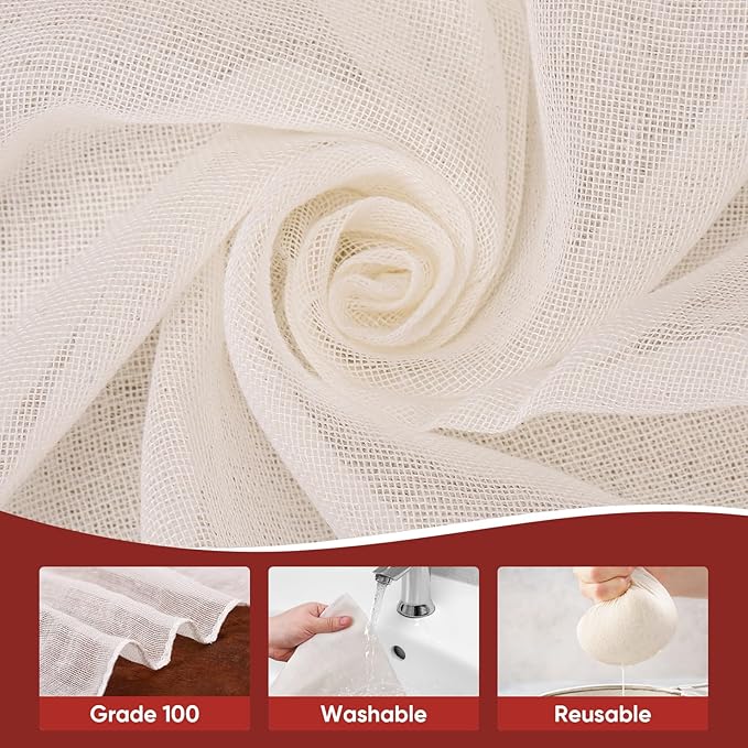 Cheese Cloths for Straining, 6PCS 20 * 20Inch Grade 100 Chees Cloth with Hemmed Edge,100% Cotton Unbleached,Reusable Muslin Cheesecloth for Straining, Making Yogurt, Juicing