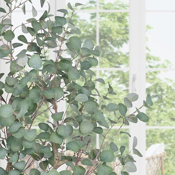 8FT Artificial Eucalyptus Tree Indoor, Tall Faux Eucalyptus Plant with Pre-Potted Realistic Silk Leaves and Trunk, Fake Eucalyptus Tree for Office Living Room Bedroom Foyer Porch Home Corner Decor