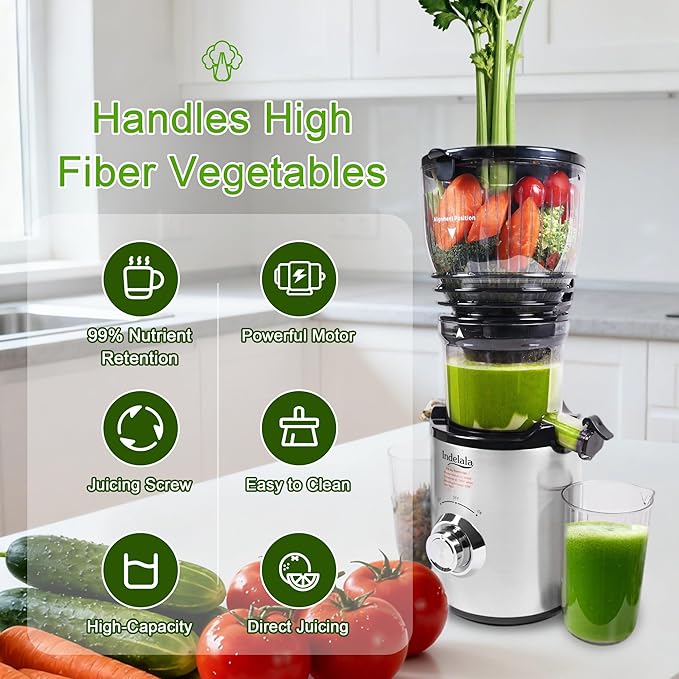 Cold Press Juicer Machines - 5.8" Wide Feed Chute, Easy To Clean, Slow Masticating Juicer Machines for Vegetable and Fruit, 300w Compact Juicers High Juice Yield