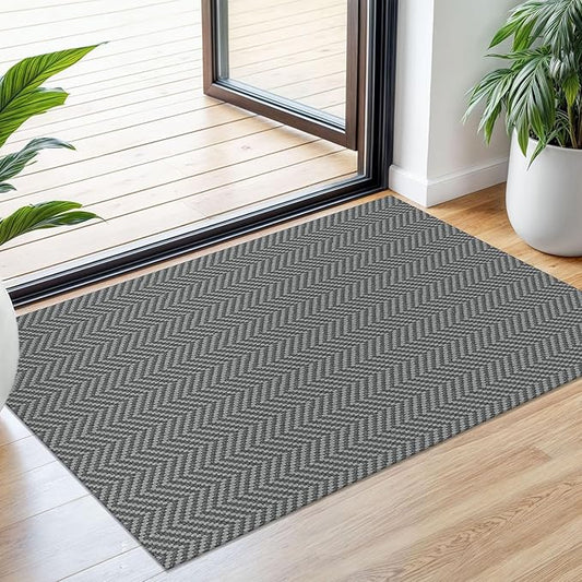Small Area Rugs 2x3 Ft Washable Rugs for Entryway Non Slip Kitchen Mat Cotton Woven Door Mat Indoor Entrance Front Door Rugs for Foyer Bathroom Kitchen, Charcoal Gray/Gray