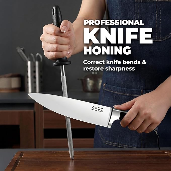 Kitchen Knife Set with Block, 15-Piece Stainless Steel Chef Knife Set, Kitchen Knives with Steak Knives, Honing Rod & Kitchen Scissors, Knife Block Set