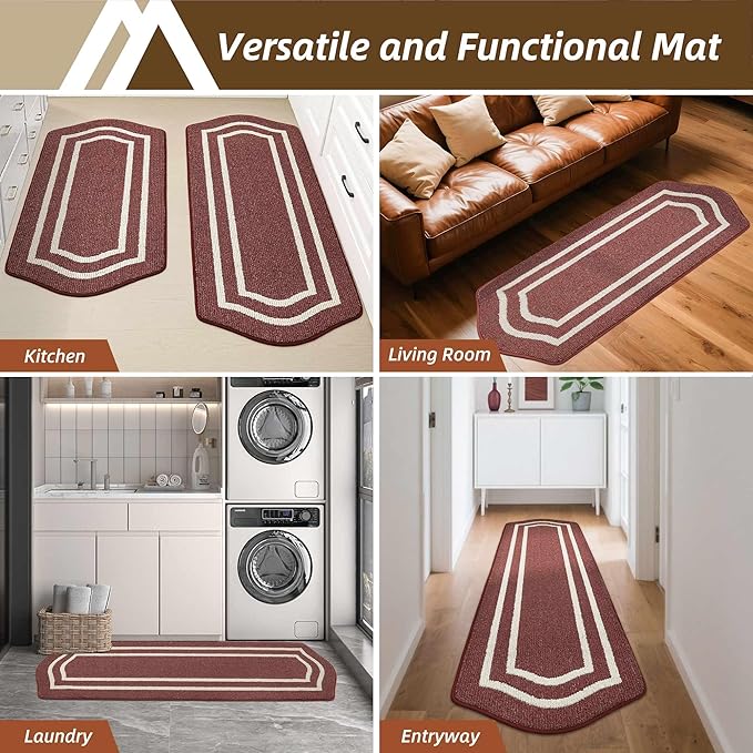 COSY HOMEER Long Kitchen Floor Mats for in Front of Sink Super Absorbent Kitchen Rugs and Mats 24"x79" Non-Skid Kitchen Mat Standing Mat Washable,Polypropylene,Red,Frame