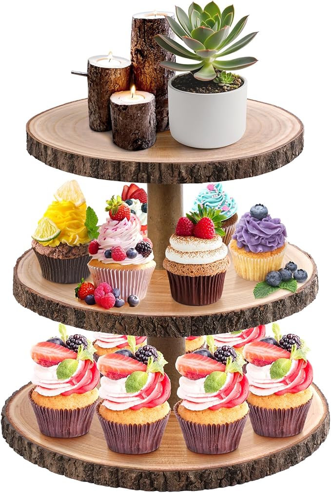 3 Tier Cupcake Stand Wood Dessert Stands CupcakeTier Stand Rustic Cupcake Display Holder Stand Farmhouse Cake Stand for Dessert Table Displays,Birthday,Theme Party, Graduation,Baby Shower Tea Party Decoration