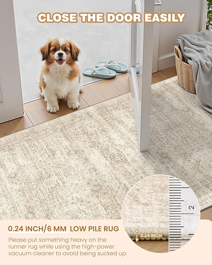 2x4 Washable Rug Runner for Bathroom, Soft Entryway Rug for Laundry Room, Kitchen, Vintage Abstract Hallway Runner for Bedroom, Anti-Slip Door Mat Indoor Entrance(2'x4', Beige/Ivory)
