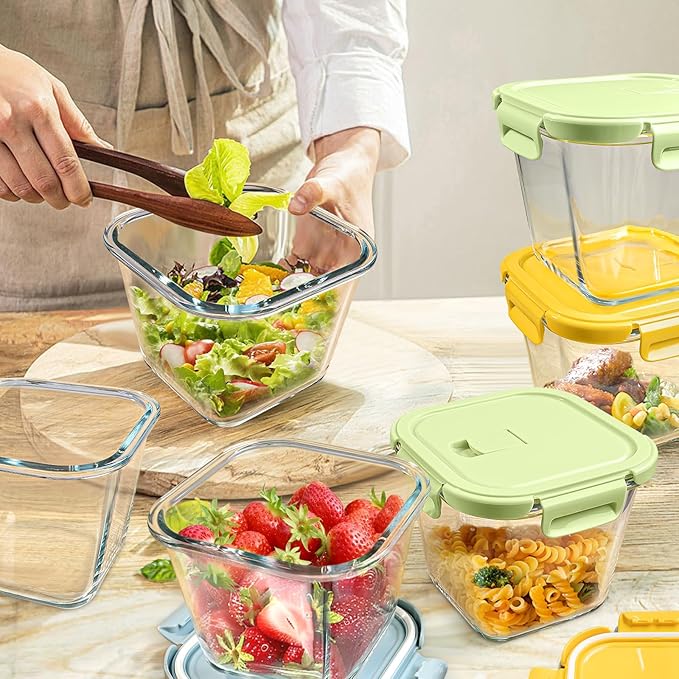 Glass Soup Containers with lids 4 Cup, 32 oz Glass Storage Containers, Tall Borosilicate Glass Food Storage Containers for Lunch, Ice Cream, Travel and Deli, Soup Freezer Safe Containers with Lids